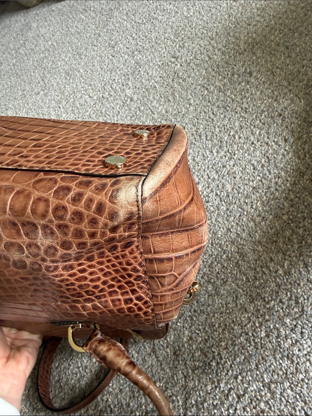 Michael Kors Croc-Embossed Brown Leather Satchel with Gold Hardware - Picture 5 of 7